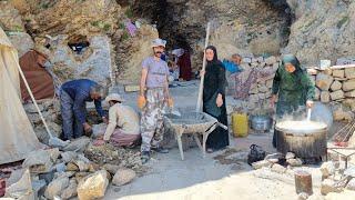 The lifestyle of Iranian nomads: Amir's family and life in the cave. Repairing the cave