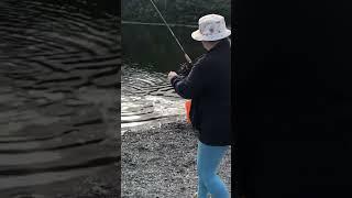 BIG Rainbow TROUT Landed by Mother-in-law!