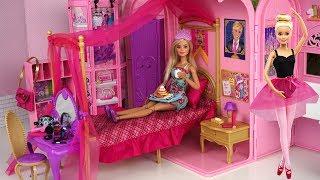 Barbie Pink Bedroom Bath Morning Routine - Princess Doll Dancing Ballerina Play Set