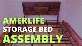 AMERLIFE Bed Frame Wooden Platform Bed with 51.2" Storage LED Bookcase Headboard Assembly |