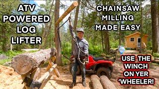 Wicked Cheap Log Lifter Build. 3 Pulleys, 1 Pole & a Giant Door Hinge. ATV Winch Powered!