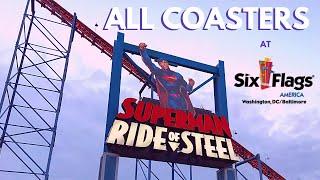 All Coasters at Six Flags America + On-Ride POVs - Front Seat Media