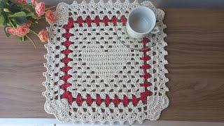 Sousplat Coração quadrado em crochê #crochet #artesanato