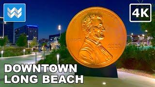 [4K] Downtown Long Beach California at Night 2022 Walking Tour & Travel Guide  Binaural City Sound