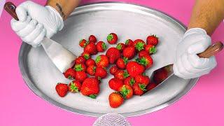 Strawberry Ice Cream ASMR | how to make Ice Cream Rolls out of fresh Strawberries - Street Food