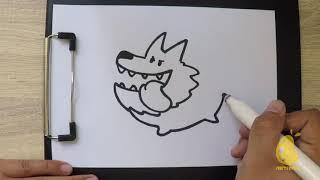 How to Draw easy Happy wolf