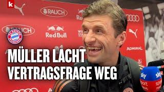 Gut gelaunter Müller zum Vertrag: "Habe ich mich noch nie dazu geäußert?" | Salzburg - Bayern 0:6