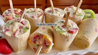 Paletas cremositas de 3 LECHES y frutas 