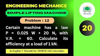 Problem on Law of Machine | Simple Lifting Machine (V-20)