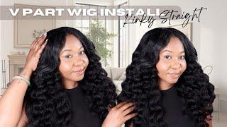 VPart Kinky Straight Wig Install + Voluminous Wand Curls Tutorial Ft. Wiggins Hair