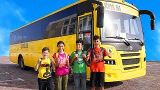 Jason teach Safety Rules in School Bus with friends