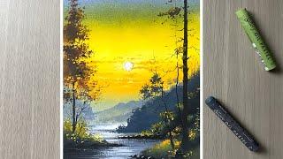 Beautiful sunset painting - oil pastel art