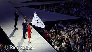 Olympic flag handoff indicates transition from Paris to Los Angeles | Paris Olympics | NBC Sports