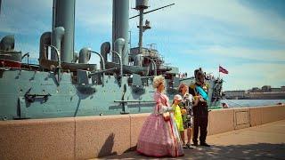  4K SAINT-PETERSBURG. A walk along Petrovskaya embankment. The cruiser Aurora.