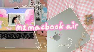 aesthetic m2 macbook air starlight unboxing  customization, setup & first impressions
