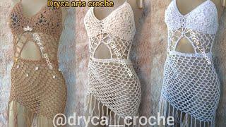 Vestido ou saída de praia de crochê franzida