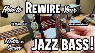 How to Rewire a Fender or Squier Jazz Bass! Build your own wiring harness!