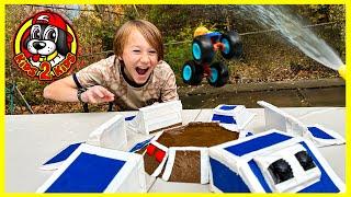 KIDS PLAY-ALONG | BUILD WITH CALEB A MONSTER TRUCK WATER ARENA OBSTACLE COURSE