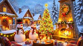 ️ Beautiful Snowy Christmas Ambience  Instrumental Christmas Background Music Crackling Fireplace