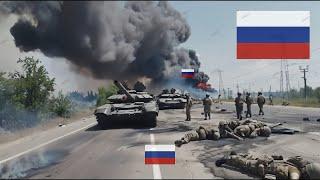 Schrecklicher Moment! Wie der russische Panzer T-90M durch den Panzer M1 ABRAMS im ukrainischen Terr