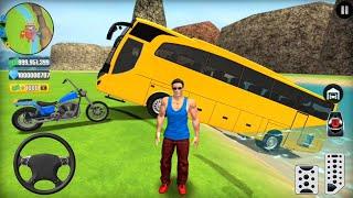 Public Transport Bus and Blue Motorbike Driving in Open World Game - Go to Town 6 - Android Gameplay