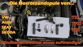 Zündkerzenwechsel am 1,4 TSI Motor von VW Audi Seat Skoda / TFSI  / Zündspulen demontage