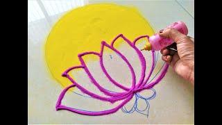 Easy Lotus flowers rangoli by Nirali | Vasant Panchami Rangoli Design| Rangoli for Basant Panchami