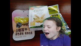 Teen tastes durian snacks