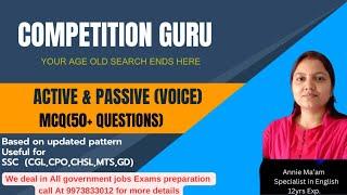 ||Active & passive(Voice) MCQ questions based on SSC,CPO,CHSL,MTS|| By Annie ma'am || #sscscamnews