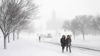 Syracuse University students return to snow-covered campus (January, 2016)