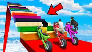 SHINCHAN AND FRANKLIN TRIED THE COLOURFUL STAIRS CLIMB PARKOUR CHALLENGE BY BIKES & CARS IN GTA 5