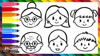 Disegnare e Colorare una Famiglia: Nonni, Genitori e Bambini  Disegni per Bambini