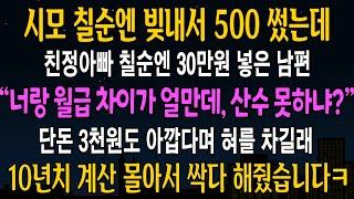 [반전사연] 시모 칠순엔 빚내서 500 썼는데 우리 아빠 칠순엔 30만원 줘놓고 3천원도 아깝다는 남편, 그날 10년치 계산 제대로 해줬습니다 [신청사연][사연라디오][사이다썰]