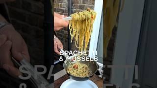 Spaghetti, mussels, white wine, shallot, garlic, olive oil, Datterini tomatoes and parsley #mussels