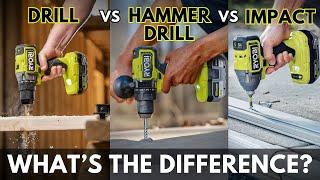 Drill vs Impact Driver vs Hammer Drill EXPLAINED | RYOBI Tools 101