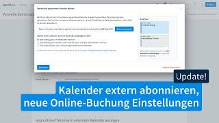 appointmed Kalender in externen Programmen abonnieren, neue Online-Buchung Einstellungen