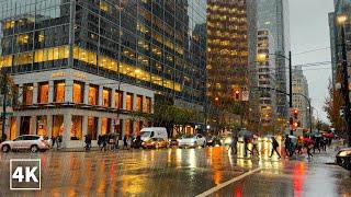 【4K Rain Walk】Walking in Downtown Vancouver Canada, (Binaural City Sounds) 4K Rain Ambience