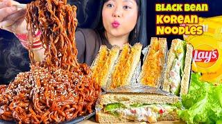 EATINGSPICY BLACK BEAN NOODLES, VEG SANDWICH & COKE | MUKBANG ASMR | BIG BITES