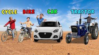 OVERNIGHT CAMPING CHALLENGE ️ Cycle vs Bike vs Car vs Tractor!