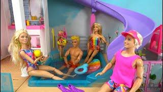 Barbie and Ken at Barbie Dream House Getting Ready for Pool Party for New Next-Door Neighbors