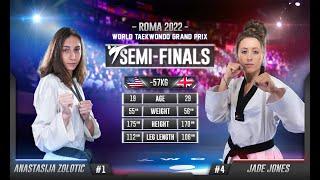 226 W-57kg SF ZOLOTIC Anastasija USA  vs  JONES Jade GBR I Rome 2022 World Taekwondo GP