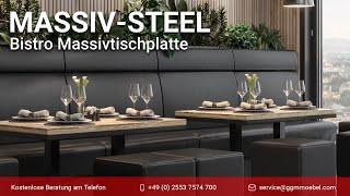 Bistro Massivtischplatte MASSIV-STEEL | Metall Rand | Furnier