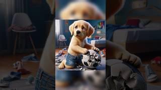 Cute Puppy just wants to play football, but parents... #ai #dog #cute #funnyvideo #aidog