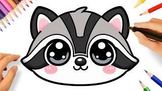 HOW TO DRAW A CUTE RACOON EASY 