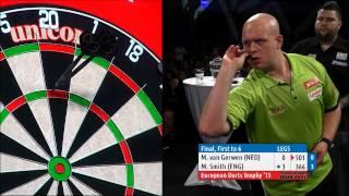 AMAZING DARTS! Michael Smith 6-2 Michael van Gerwen, 2015 European Darts Trophy Final (HD)