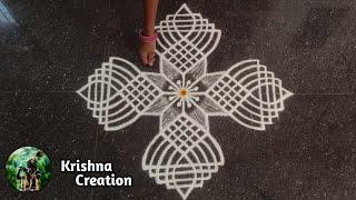 Easy Padi Kolam Design with 7x1 dots | Simple Padi Kolam | Beautiful Rangoli | Padi kolam Muggulu