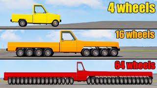 4 vs 16 vs 64 Wheels Car! - Beamng drive