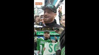 John Clark interviews Eagles fan who caught ball from A.J. Brown after Tanner McKee's first TD