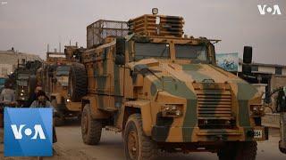 Turkish Army Vehicles Patrol Syria’s Idlib Province as Civilians Flee Government Offensive