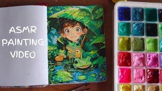 Waterscape anime pond painting  | jelly gouache colors | cozy ASMR painting | paint with me